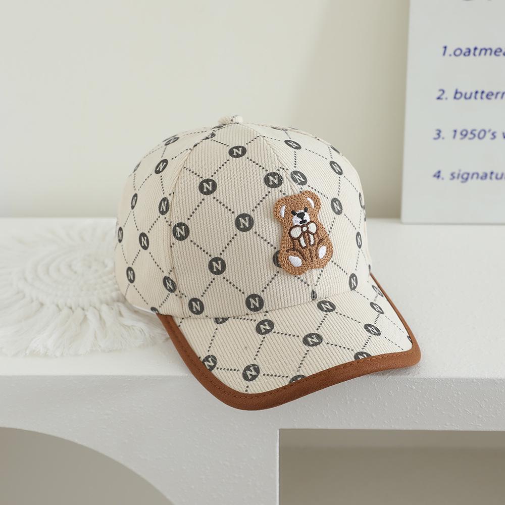 Kids' Autumn/Winter Corduroy Bear Patch Fisherman Hat - Korean Style Graffiti Duckbill Baseball Cap