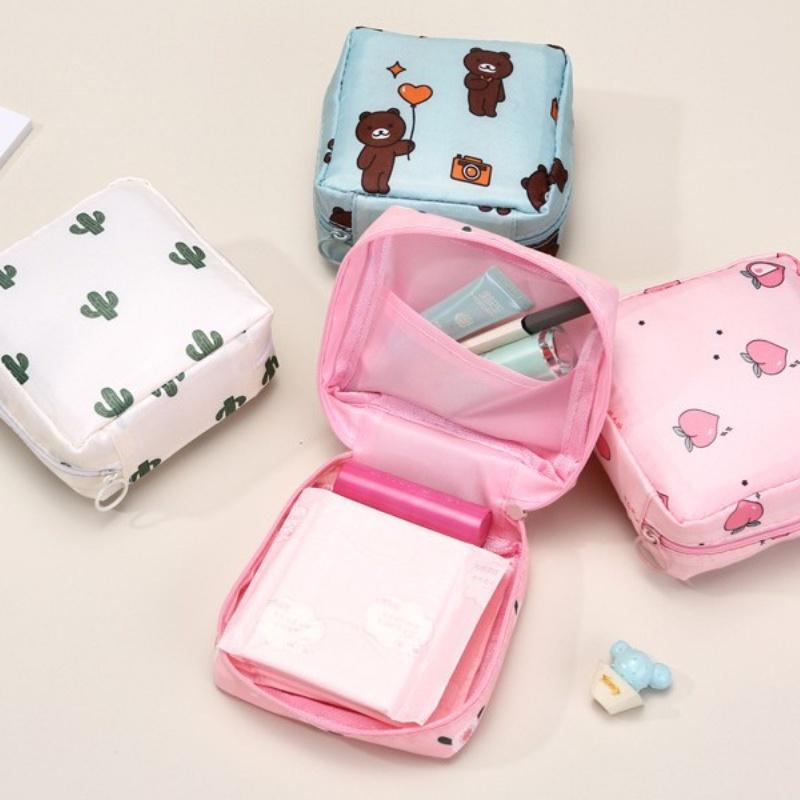 Women Sanitary Napkin Tampon Storage Bag Portable Waterproof Organizer Pouch Cartoon Pattern Sanitary Napkin Bag