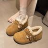 Metal Buckle Snow Boots Winter New Round Toe Deep Mouth Wool Warm Short Cotton Shoes