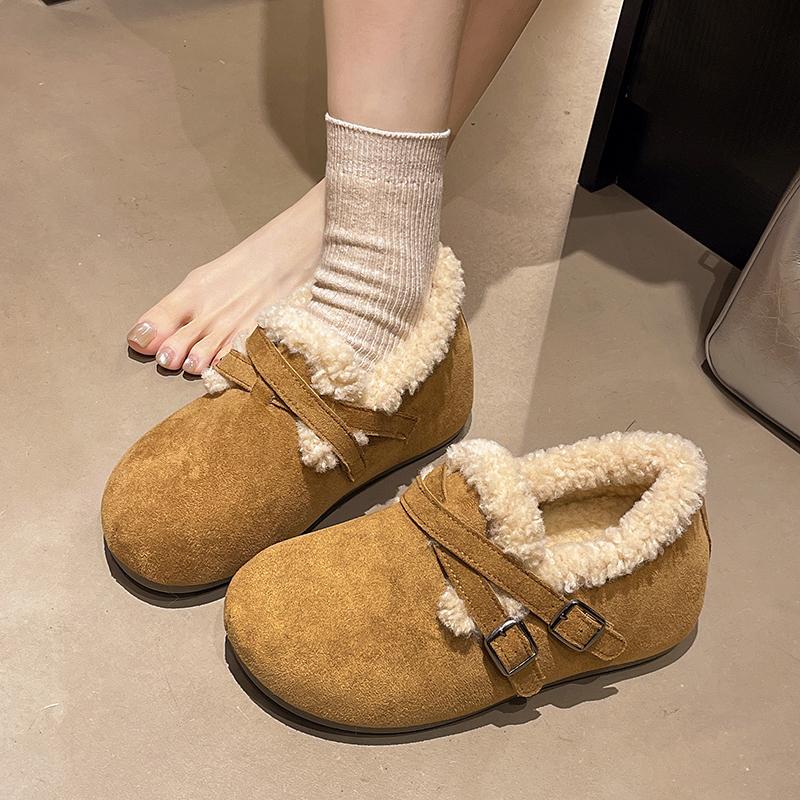 Metal Buckle Snow Boots Winter New Round Toe Deep Mouth Wool Warm Short Cotton Shoes