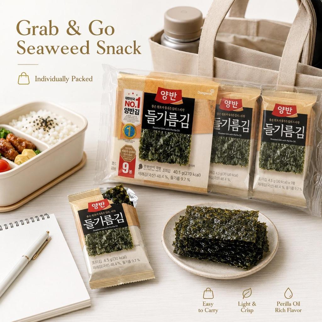 YangbanGim Roasted Laver with Perilla Oil 40.5g 9 Packs