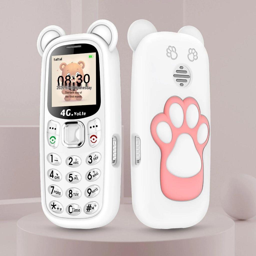 Universal 4G/5G Kids Mini Cartoon Phone with GPS, Anti-Internet Addiction, Elderly Mode, and Bear Paw Silicone Case