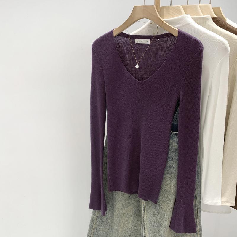 Women's Autumn 2025 Slimming Korean V-neck Knit Top