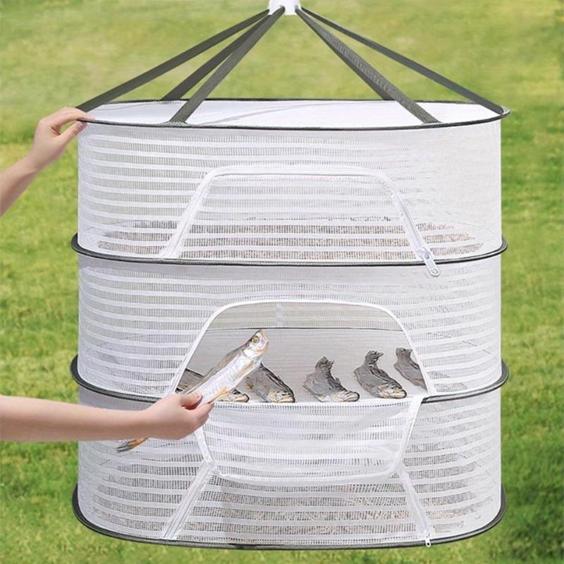 Foldable Drying Rack with Zipper Closure - Space Saving Three-layer Grid Dryer, Foldable Kitchen and Garden Storage Rack with Handle