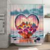 3D Crystal Heart Shower Curtain | Romantic Beach Sunset Bathroom Decor