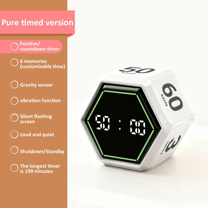 YS-1088 Productivity Flip Timer Gravity Sensor Countdown Visual Timer 6 Preset Time LED Display Cube Kitchen Timer Alarm Clock