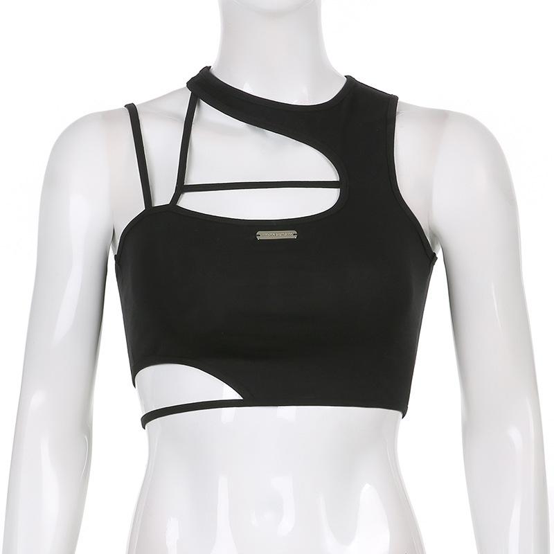 Sommer Dame Mote Street Style Ensfarget Asymmetrisk Spice Girls Utklippet Tanktopp