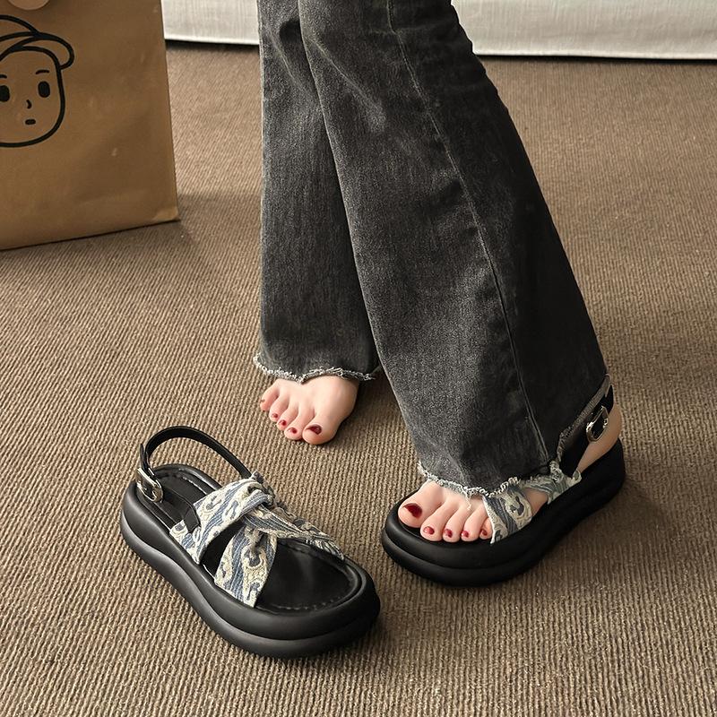 

Sandals women s 2025 new summer outer wear thick-soled cross-soled soft-soled non-slip high-end skirt work Roman shoes 40 синий