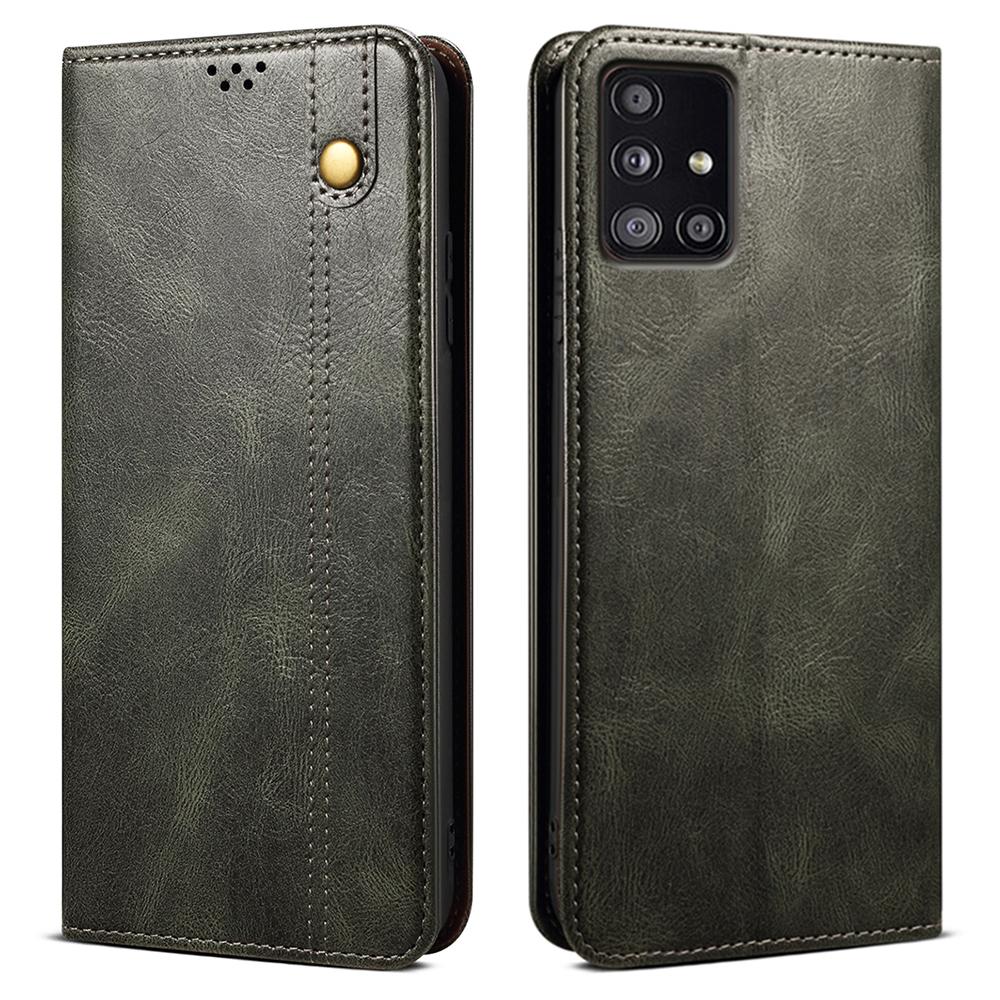 

For Samsung Galaxy A51 5G Case Crazy Horse Texture Waxy Leather Wallet Stand Phone Cover Green