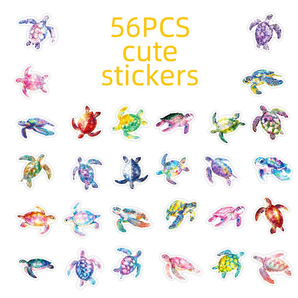 56 Colorful Ocean Turtle Stickers, Watercolor Style Hand Account Decorative Stickers Waterproof Diy Notebook Decorative Stickers