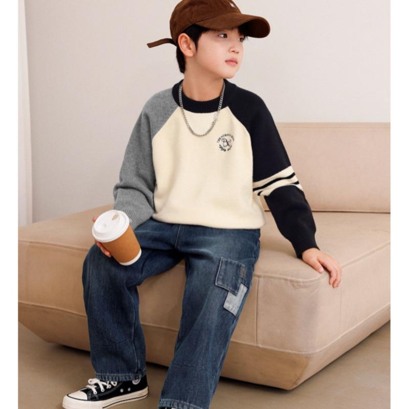Pull en maille stylé pour garçon, manches raglan, hiver 2025