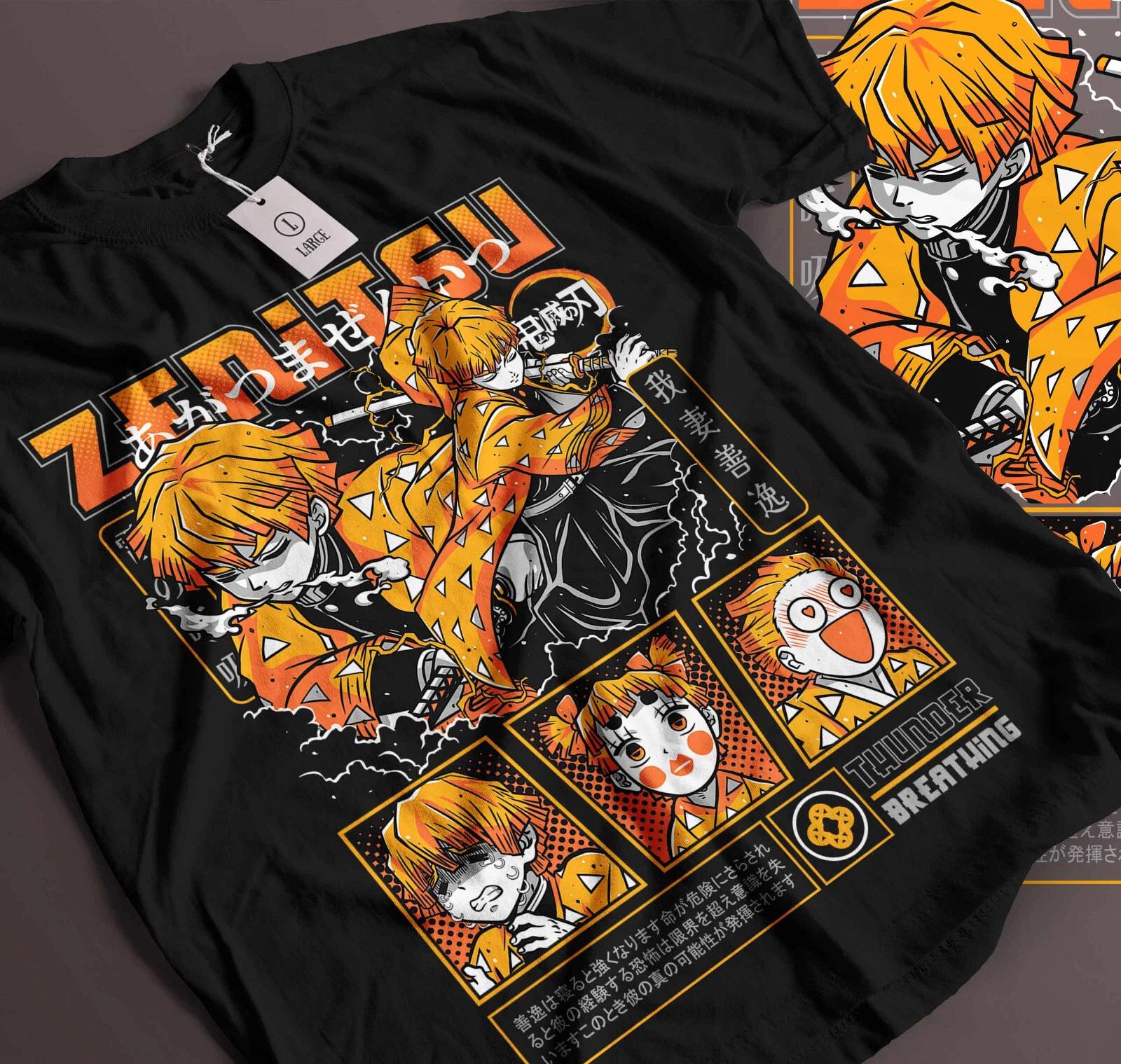 MENS WOMENS Zenitsu T-Shirt Demon Slayer Kimetsu No Yaiba Tshirt Nezuko Tanjiro Anime 193 M