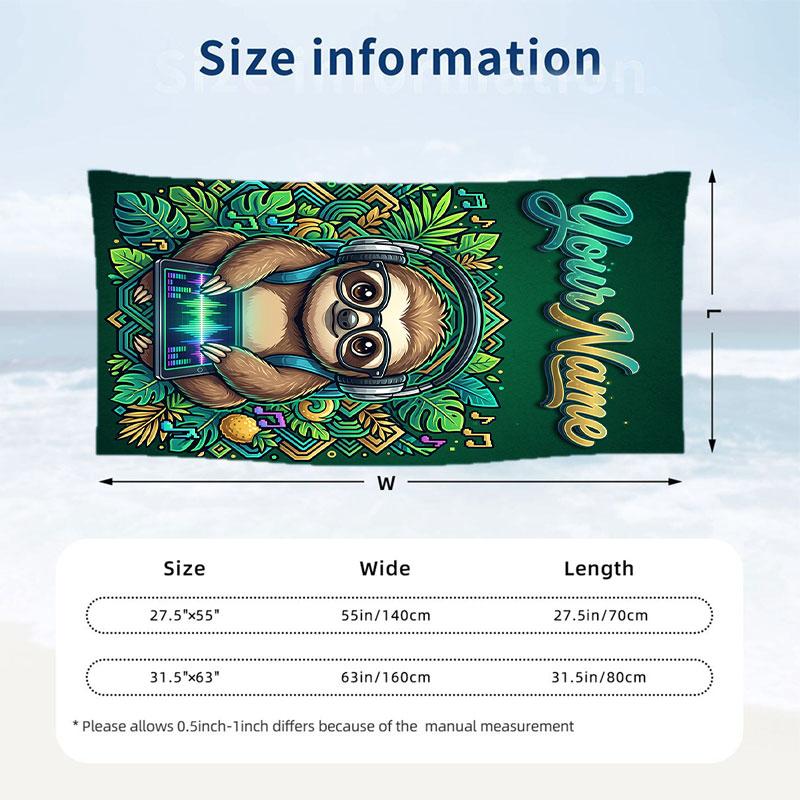 Sleepy Cat Dreams Theme Quick Dry Beach Towel Custom Name Text Print Large Sand Resistant Towel Beach Vacation