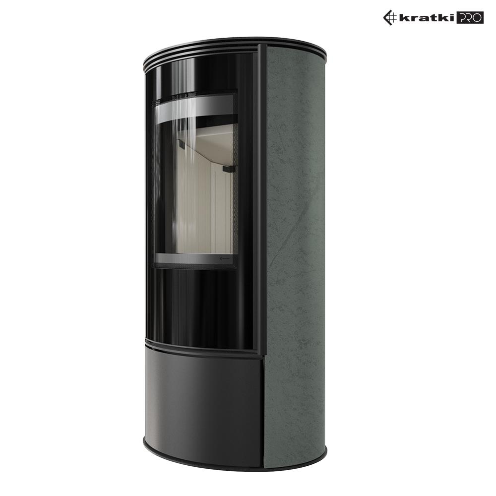 Wood Burning Steel Stove KRATKI ERIK Ø 150 5,5 kW Decorative Ceramics SERPENTINO Self Closing Door