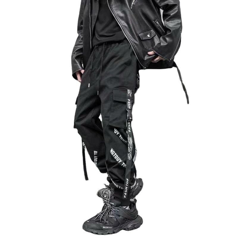 Men's Trendy Cargo Joggers: Spring/Autumn, Multi-Pocket, Korean Ribbon Style