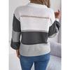 GMXIA Autumn and Winter Casual Button V-neck Cut-out Color Lantern Sleeve Pullover Sweater for Women