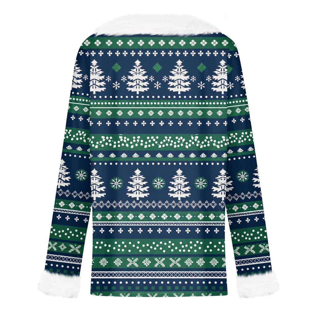 Women's Casual Long Sleeve Christmas Print Top with Plush Collar Holiday Tunic