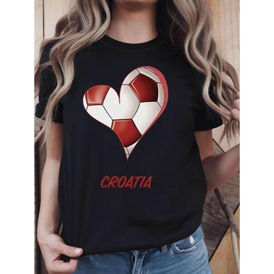 Maglietta da donna con bandiera croata - Tifoso di calcio della Croazia, Riunioni dei tifosi - Top casual a maniche corte, Abbigliamento Primavera/Estate