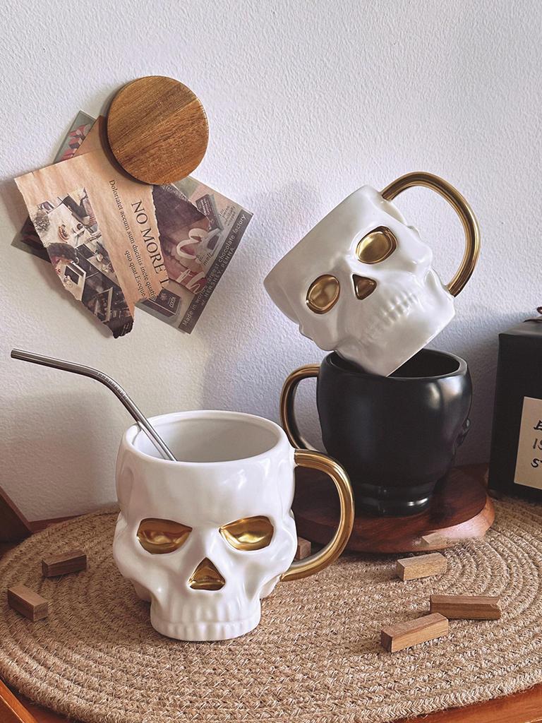 Dark Gothic Style Art Bone Skull Mug High-end Quirky Niche Design Cup Halloween Gift