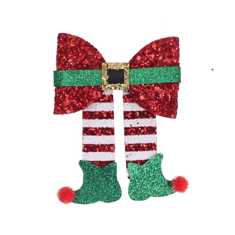 Sequin Christmas Bow Hair Clip Red Bow Side Clip Barrette Christmas Boot Hair Clip Women Girls