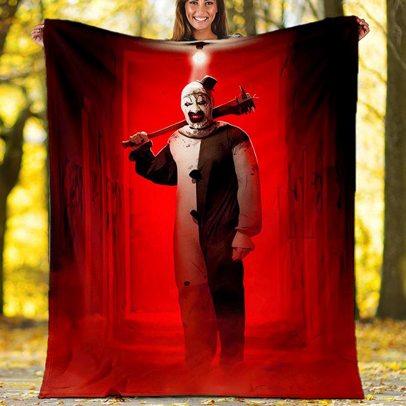 Art the Clown Terrifier printed throw blanket—lightweight,soft,warm;versatile blanket for all seasons—perfect as &air-conditioning throw,nap blanket