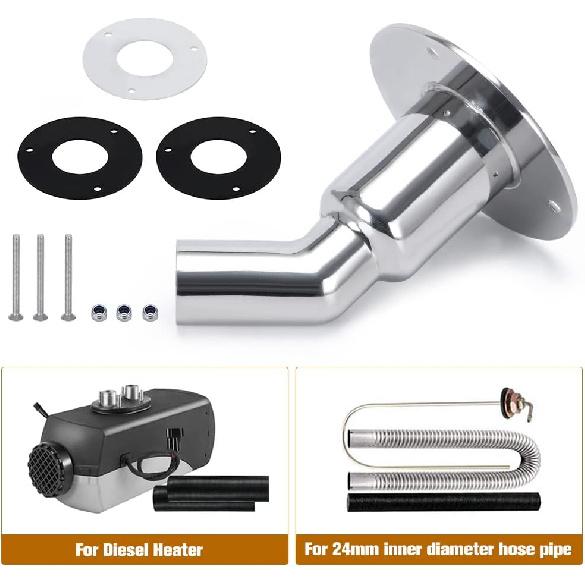 PTNHZ 24Mm/0.94" 316 Stainless Steel Thru Hull Exhaust Skin Part Of Air Diesel Heater For Diesel Parking Heaters For Boat Marine Car Truck (Angled)