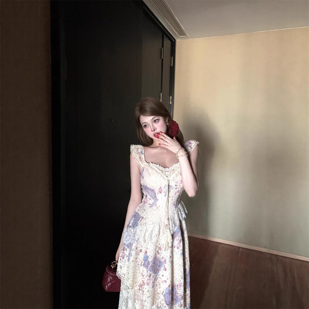 Design Sense Niche Lace Edge Floral Dress Sense Summer Vacation Wind Sweet Dating Coffee Break Dress