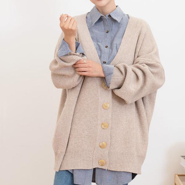 Strickjacke für Damen, Over-Fit-Cardigan mit Knöpfen, lässiger Date-Look, koreanische Mode