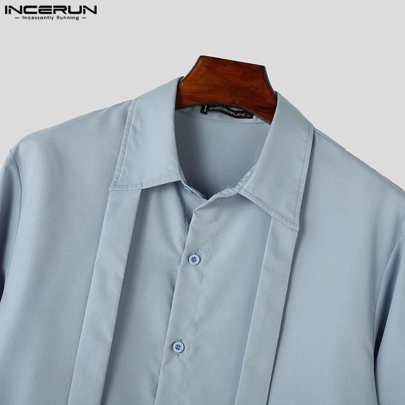 INCERUN Men Turn Down Collar Lace-up Long Sleeve Tops Buttons Casual Shirts