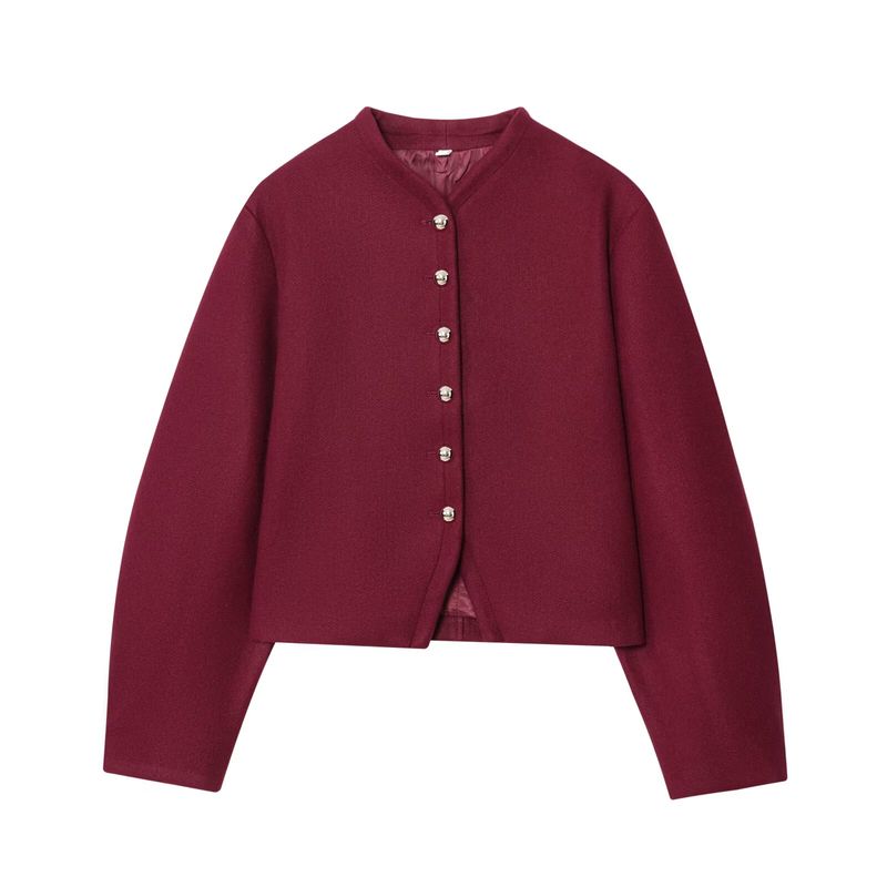 

Araltay New Arrival Fashion Style Women s Clothing Fashion All-Match Casual Minimalist Button Decorations Long Sleeve Top Coat Burgundy L