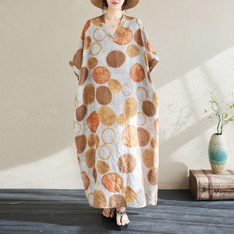 

Винтажное платье в горошек с коротким рукавом больших размеров для женщин, повседневное свободное длинное летнее платье макси жёлтый