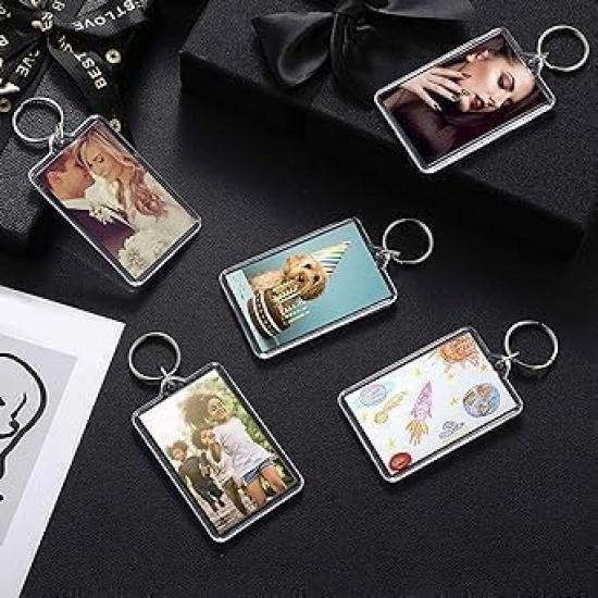 Transparent Acrylic Keychain Photo Frame, 1.57 x 2.16 Inches, Double Sided, Rectangle, with Split Ring, Picture Frames