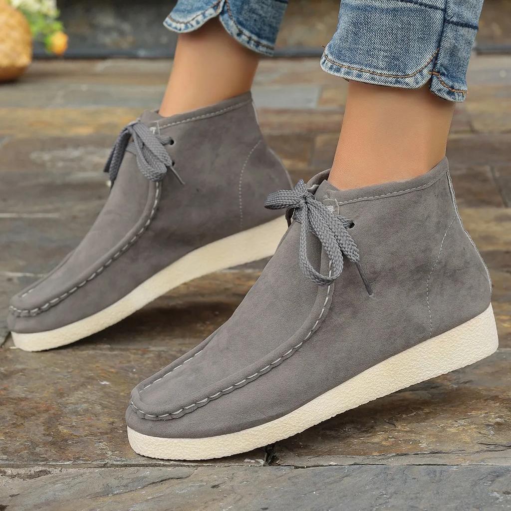 Fashion Autumn Women's High Top Sneakers New Lace Up Flat Shoes for Ankle Boots Outfoor Casual Heel Women's Shoes