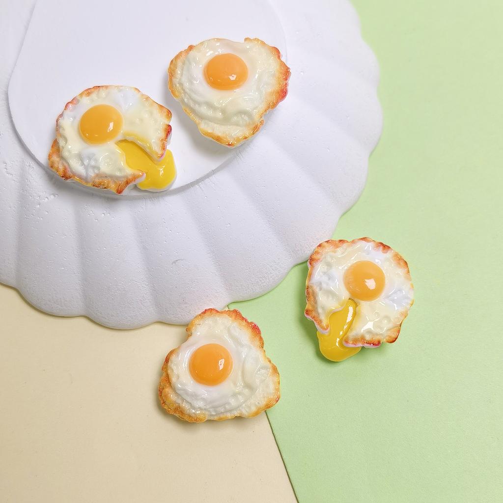 New Sweet 100Pcs Fried Egg Resin Flatback Cabochon Artificial Food Themed No Hole Beads for Jewelry Making Scrapbooking Supplier