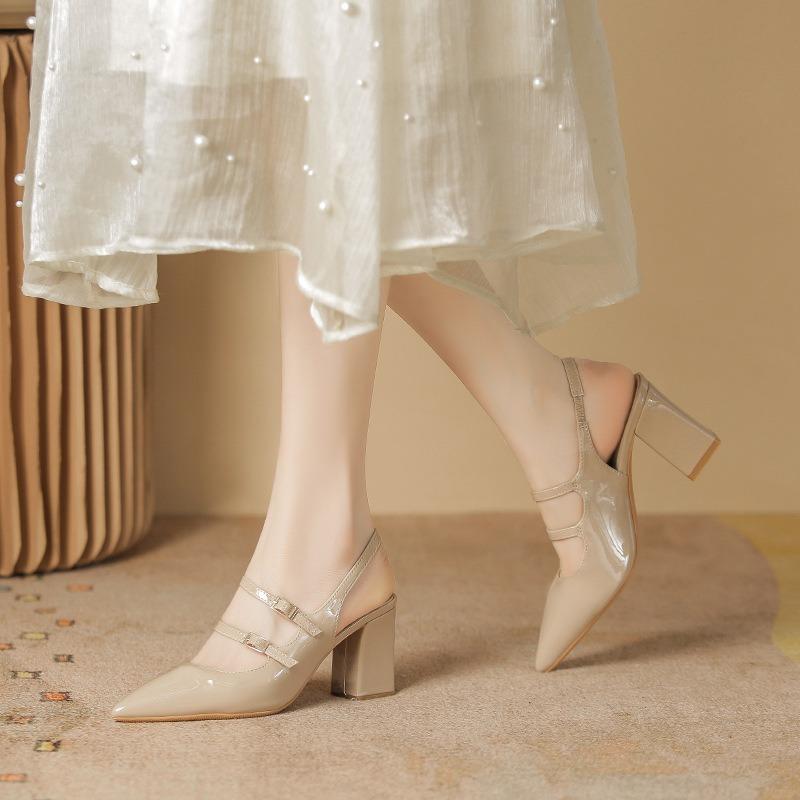 Baotou Sandals Women's New Summer Nude Outer Wear Advanced Sense Pointed Head Beautiful Empty High Heels Women