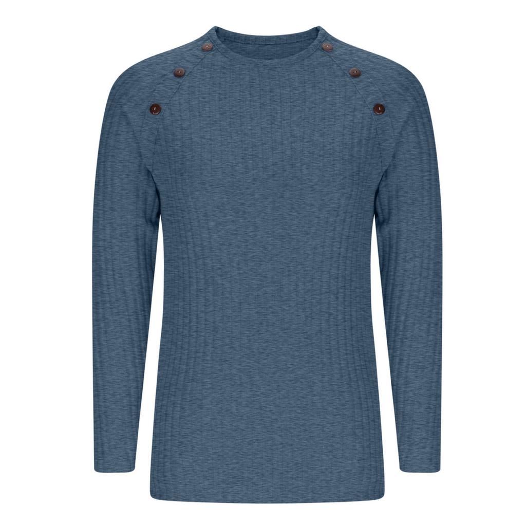 Ladies' Casual And Fashionable Long Sleeved Round Neck Knitted Buckle Solid Color Top