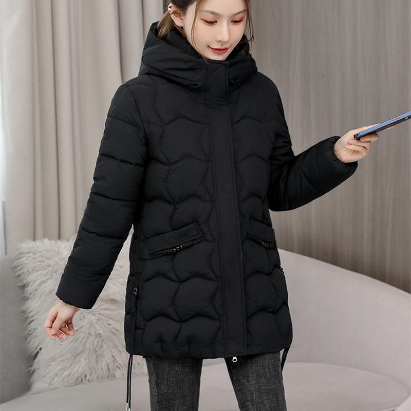 

Осенне-зимняя куртка из хлопка, корейская версия, средняя и длинная женская хлопковая куртка, утолщенное теплое приталенное хлопковое пальто, хлопковое пальто M чёрный
