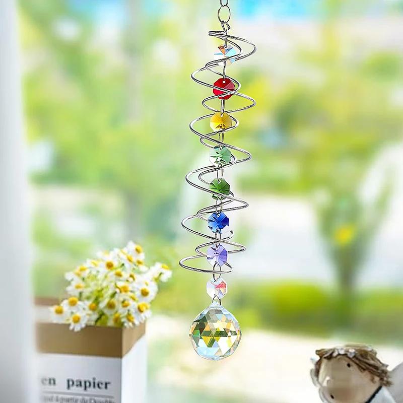 *Spiral Tail Wind Spinner Suncatcher Crystal Ball Stabilizer Chakra Bead Hanging Kinetic Wind Chimes Rainbow Maker Garden Decor