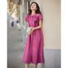 Demana 'Little Rose' Summer Cotton Round Neck Short Sleeve Midi Dress