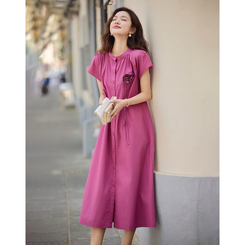 Demana 'Little Rose' Summer Cotton Round Neck Short Sleeve Midi Dress