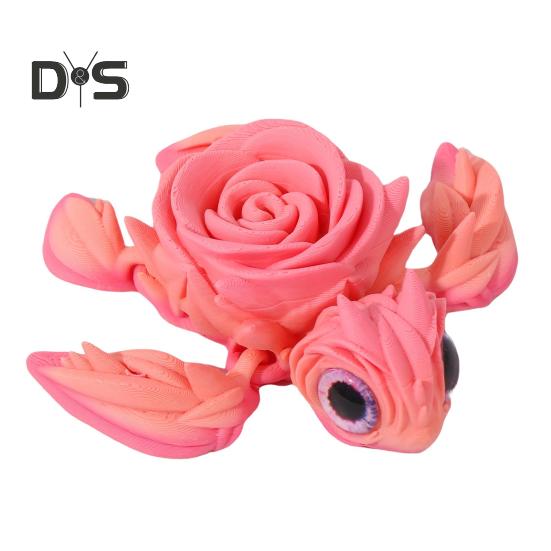 3D Printed Rose Turtle Figurine Movable Joints Flower Sea Tortoise Figure Articulated Animal Model Toy Home Office Bookshelf Desktop Decoration