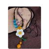 GEMCHIC Women's Ethnic Style Long Sweater Necklace with White Shell Flower Pendant and Colorful Beads Vintage Chinese Fashion Accessory