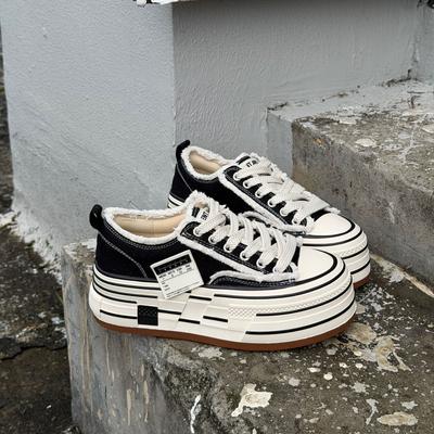 Leather Platform Black Canvas Shoes Women's Winter New Platform Muffin Shoes Versatile Casual Board Shoes