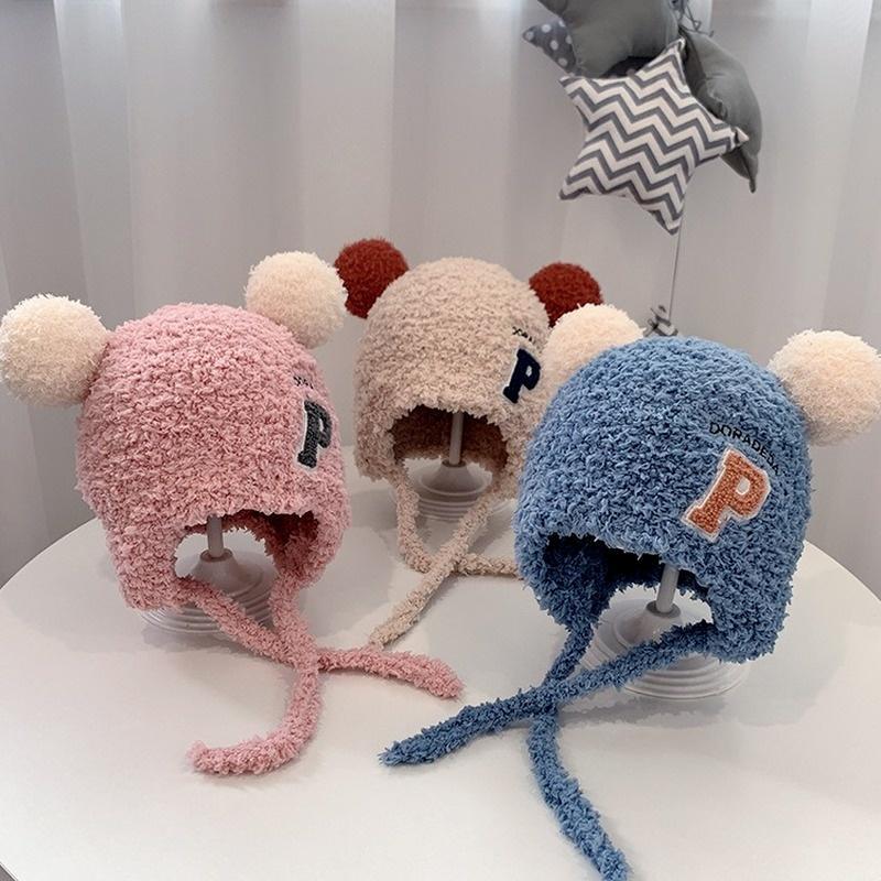 Moda infantil boné outono inverno letra P gorros protetores de orelha bonés de cabeça para meninos meninas bebê bombardeiro chapéus unissex 1 2 3 4 anos