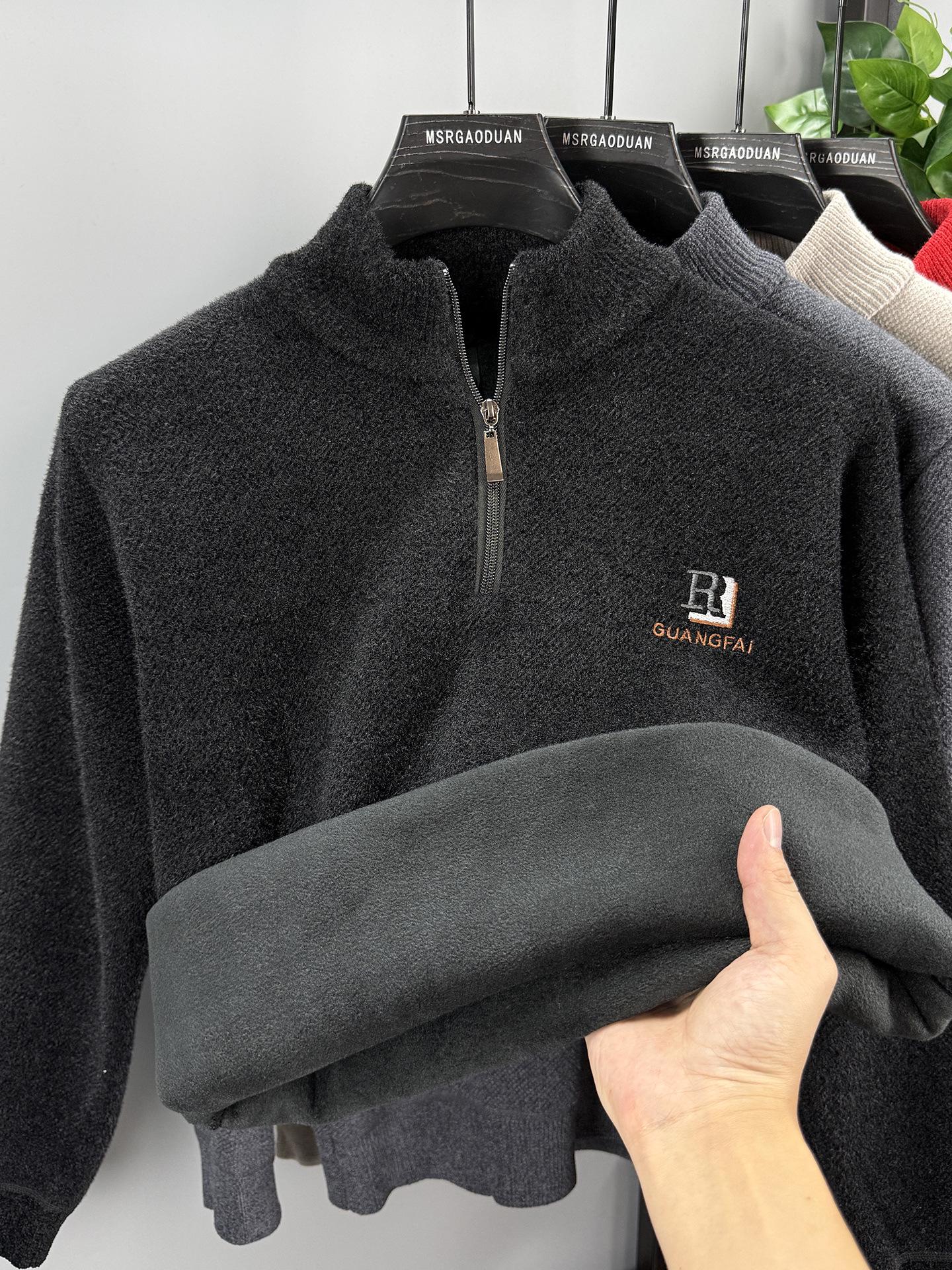 2025 Men s Winter Half-High Collar Fleece-Lined Knit Sweater L