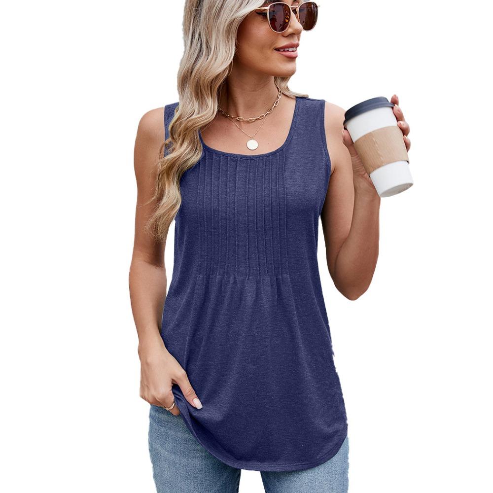 Women's Crew Neck Sleeveless Basic Top Regular Fit Casual Tank Solid Color