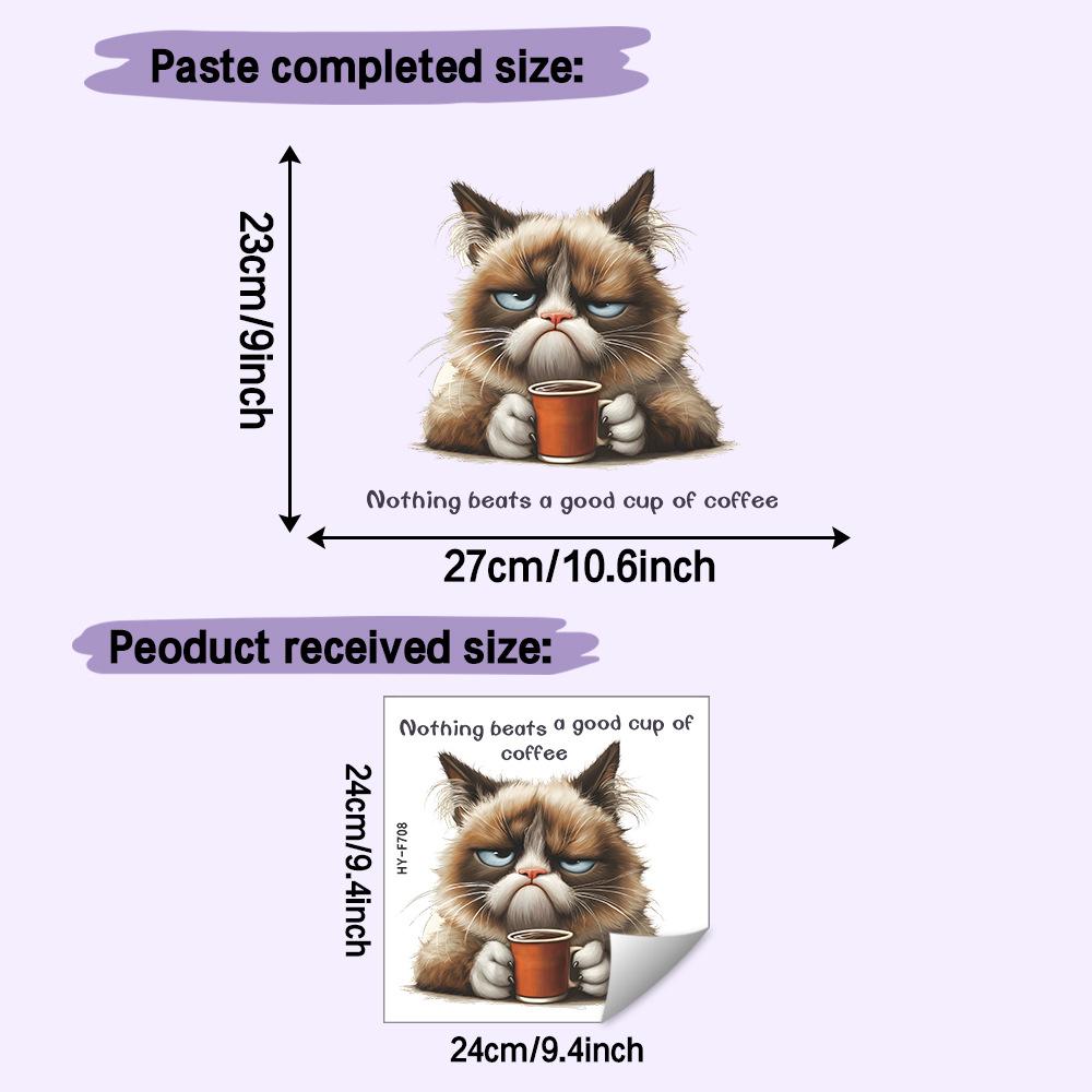 Self-adhesive Wall Stickers Cartoon Cat Coffee English Slogan for Restaurant Kitchen Cafe Home Decor 24x24cm разноцветный