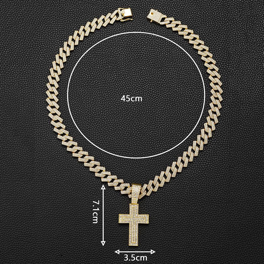 Hip Hop Alloy Full Diamond Cross Pendant Fashion Trend Rap Men's Cuban Chain Necklace Jewelry