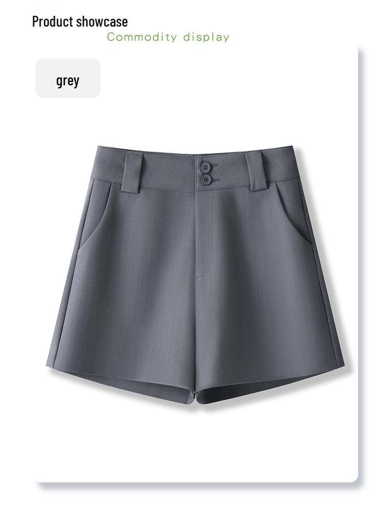 Spring 2025 Women's High-Waist White A-Line Suit Shorts - Casual, Loose Wide-Leg Design