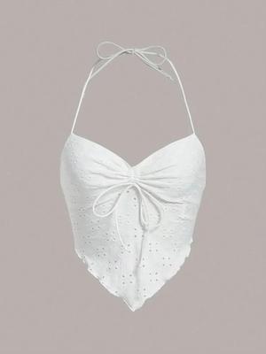 Crop Top Phumee Backless Knot Eyelet Embroidery  A2066